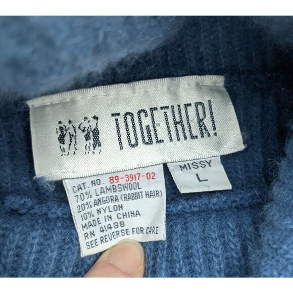 Vintage 70% wool 20% angora blue cowl neck sweater - Picture 6 of 7